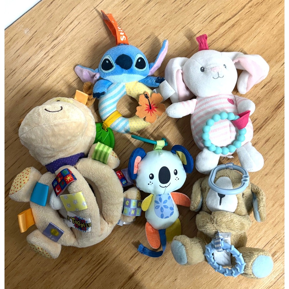 Disney Stitch Taggies Giraffe Bunny Koala Puppy Baby Rattle Plush Toy Lot
